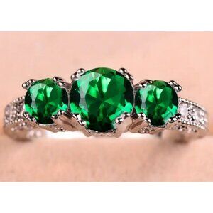 Vintage Style Three Stone Round Lab Created Cubic Zirconia Anniversary Band